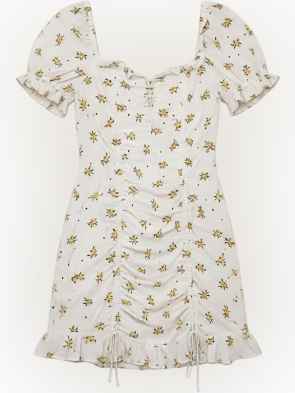White Mini Dress with Yellow Floral Print